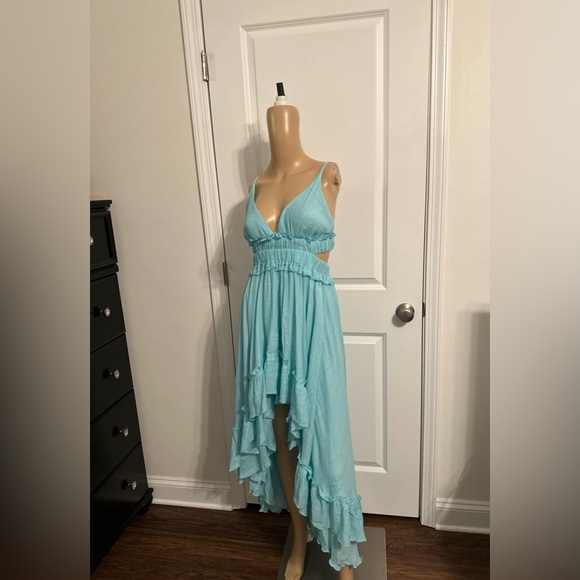 NWT-Asymmetric Ruffle Bottom Hem Open Back Cutout Dress - Picture 4 of 12